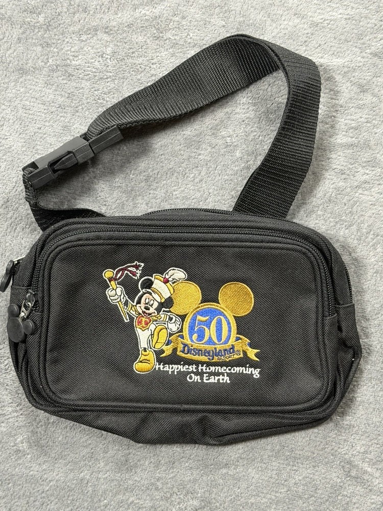 Disneyland 50th Anniversary Fanny Pack Waist Bag Mickey Mouse Black Disney Parks