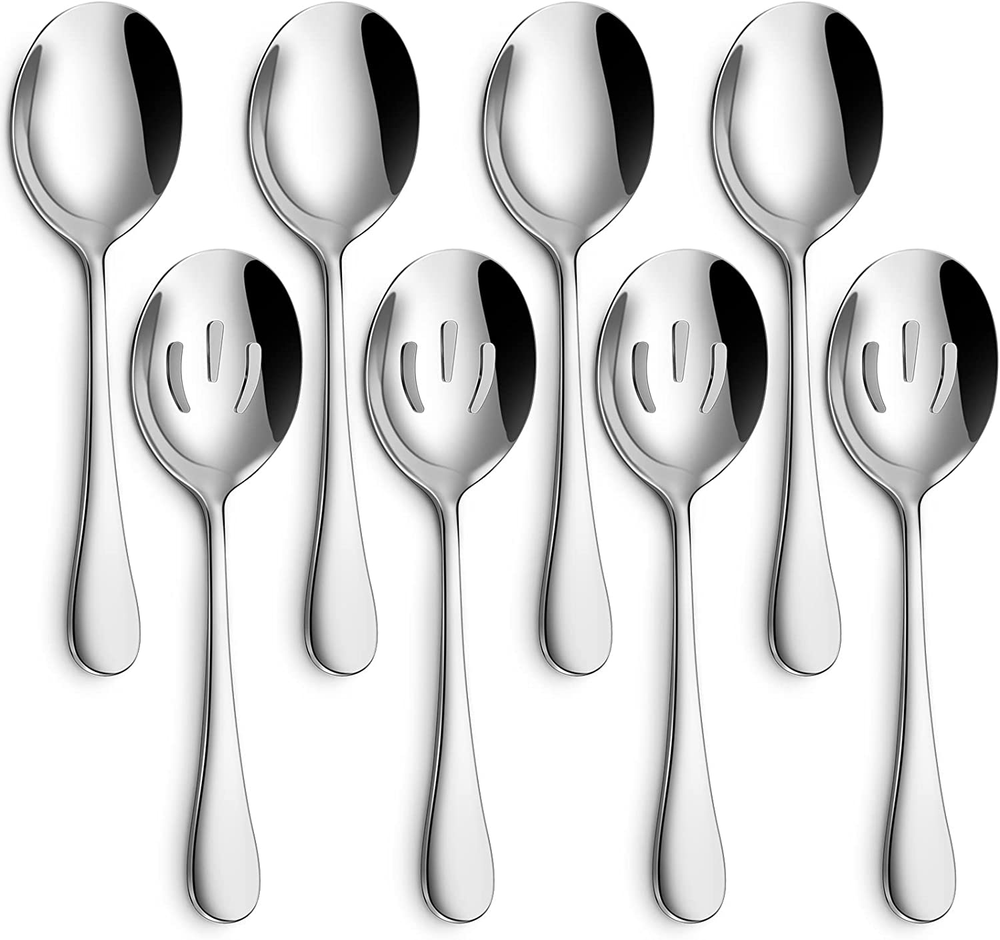 8-Piece Serving Spoons Set - Includes 4 Serving Spoons and 4 Slotted Spoons, 18/