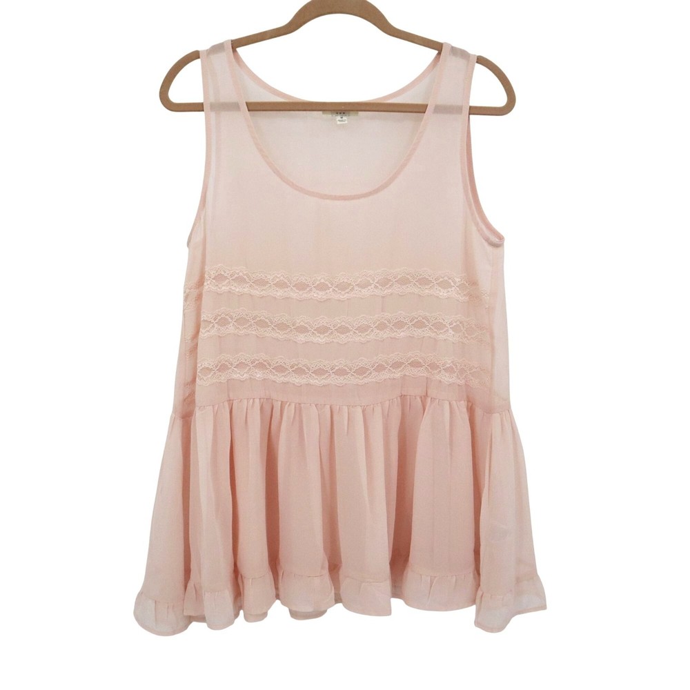 Umgee Sheer Peplum Top Womens M Pink Feminine Romantic Boho Ethereal Delicate