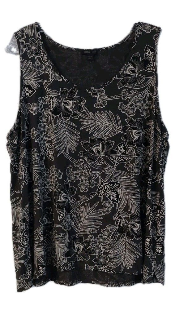 J. Jill Wearever Womens Tank Top Size Petite XL Floral Sleeveless Black & White