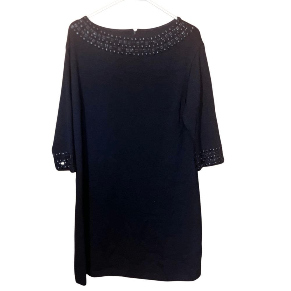 St. John collection black knit midi long sleeve dress size 12 FLAWED