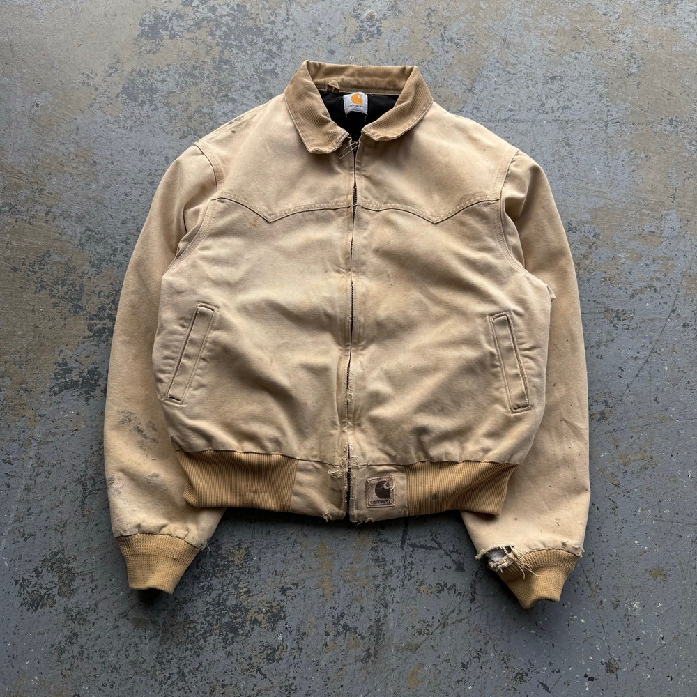 Vintage Distressed Tan Carhartt Santa Fe Bomber Workwear Jacket