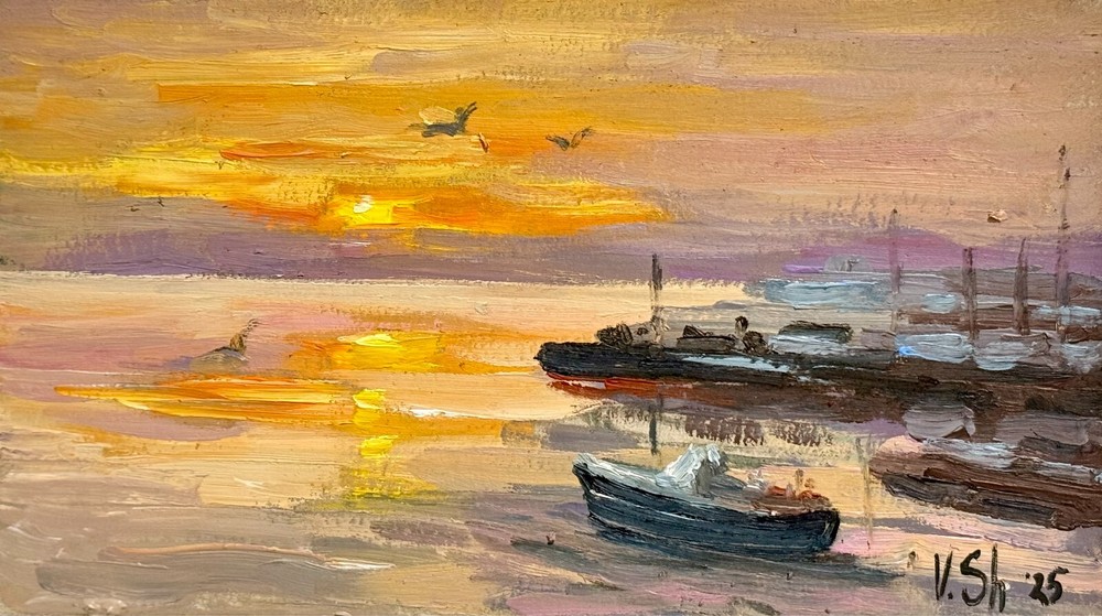 Original Oil Painting Seascape sailboat California Ocean Yacht Art Sunset 4x7 in