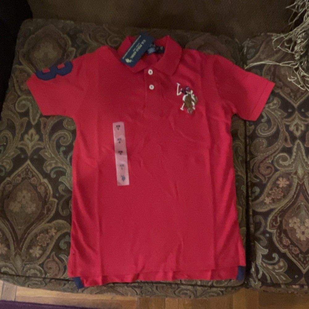 US Polo Assn. Boys Red Navy Polo Shirt XS Short Sleeve Embroidered Logo Patch