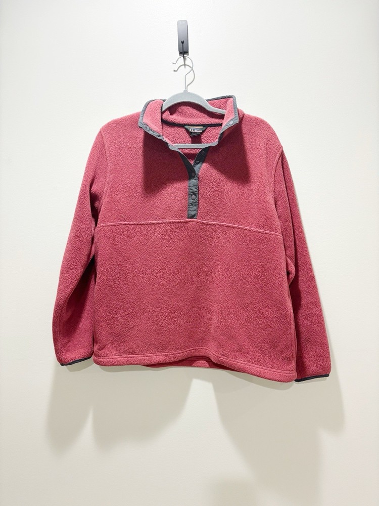 LL BEAN Women’s Fleece Quarter Snap Button Red Pullover Sweatshirt Outdoors Sz M