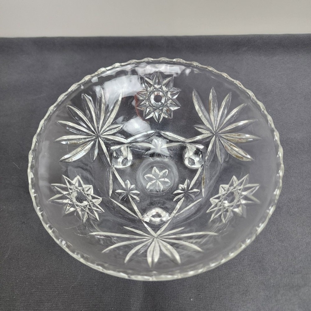 Vintage Anchor Hocking Star of David Crystal Footed Nut Dish Candy Bowl