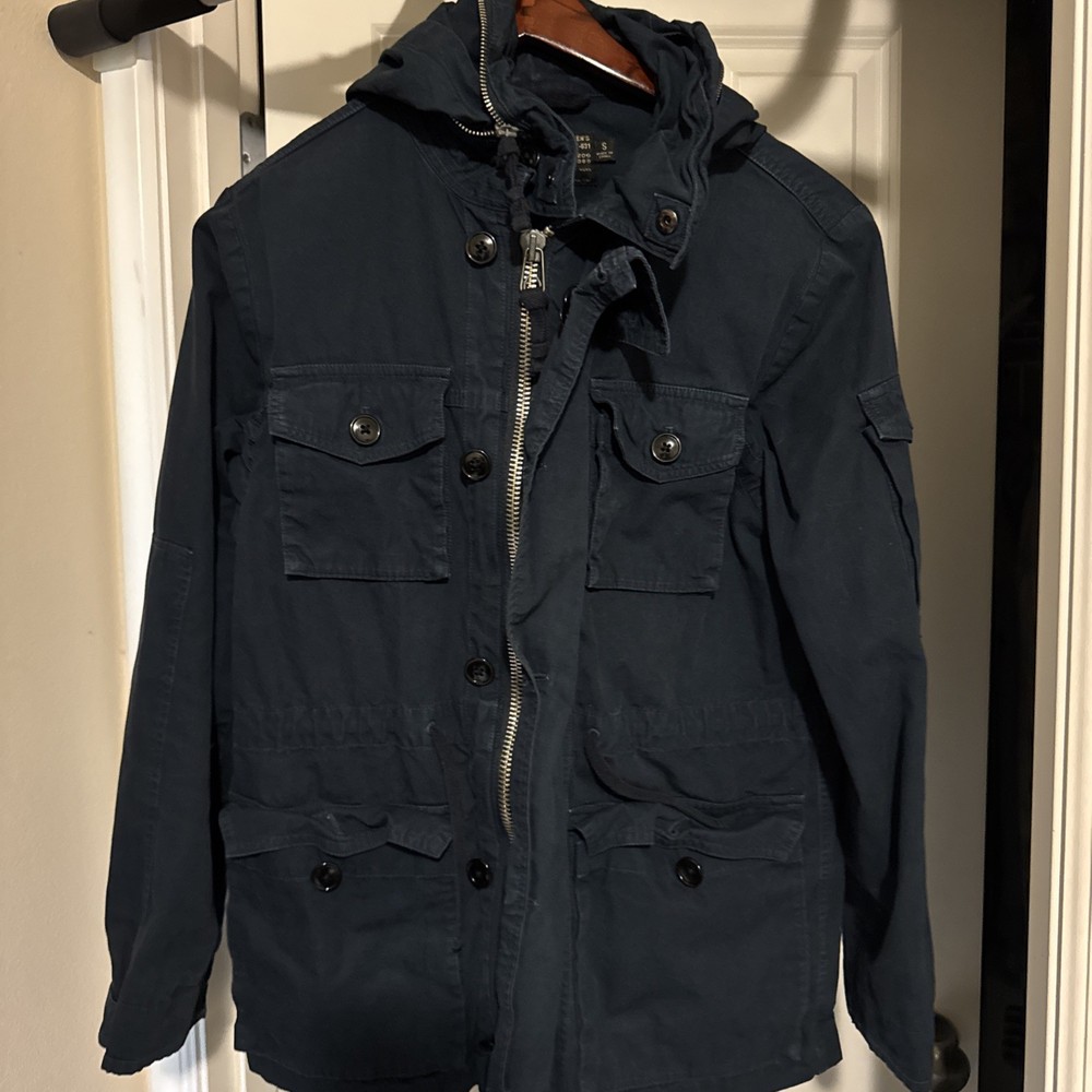 J. Crew NX-631 m65 Military Jacket Men's Small  Hooded Outerwear Navy Blue Coat