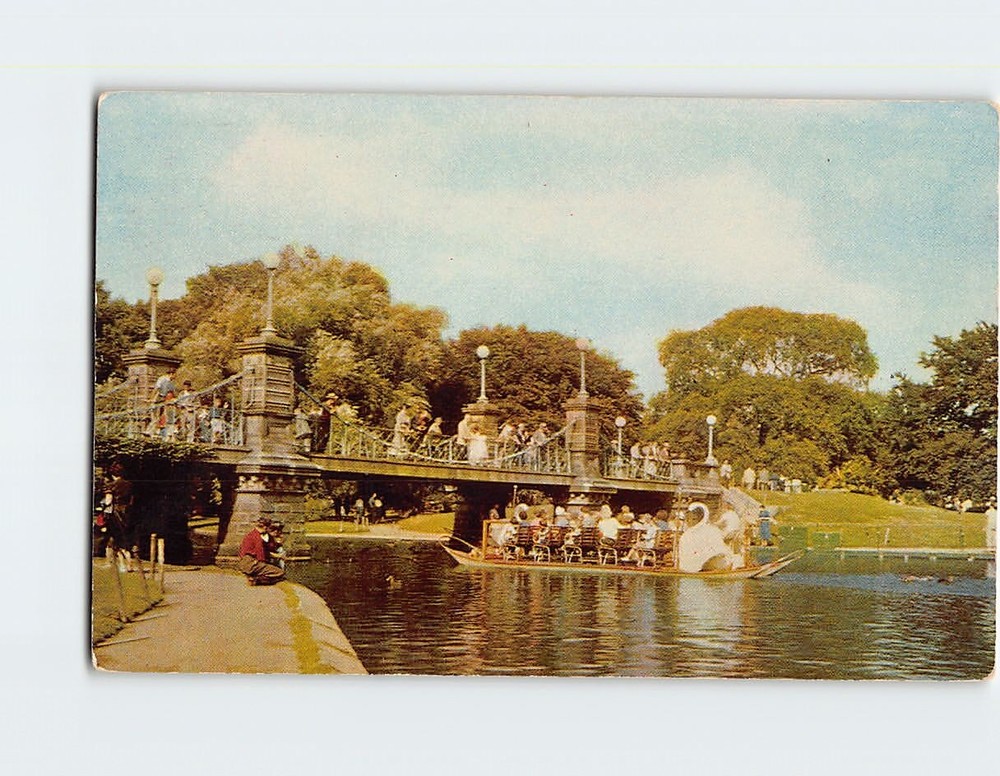 Postcard Swan Boat Public Gardens Boston Massachusetts USA