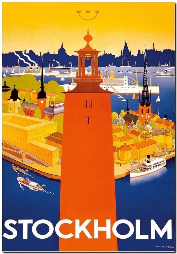 Cool Retro Travel Poster *FRAMED* CANVAS ART Stockholm Sweden 24x16