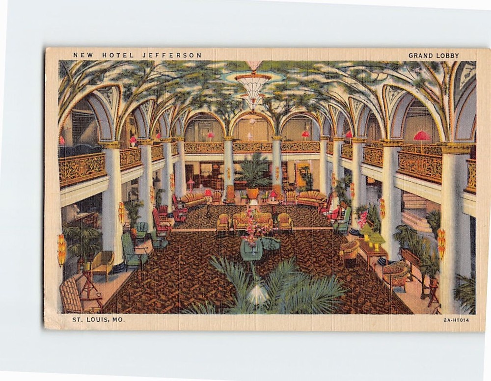 Postcard Grand Lobby New Hotel Jefferson St. Louis Missouri USA