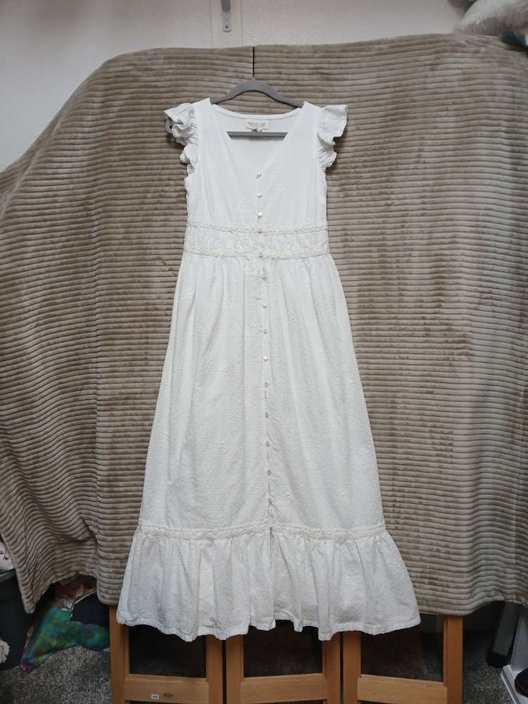 Rachel Zoe White Cotton Eyelet Maxi Dress Sz 4 Cottage Fairy Prairie Romantic