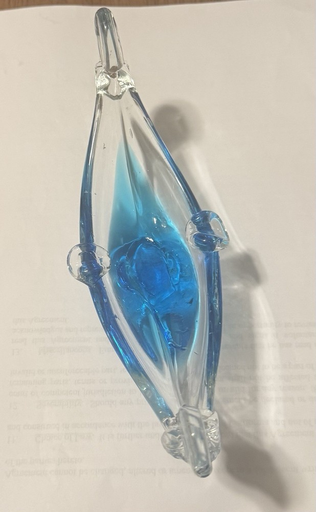 Vintage Murano Style Blue Art Glass Gondola Bowl Canoe Centerpiece Hand Blown 9”