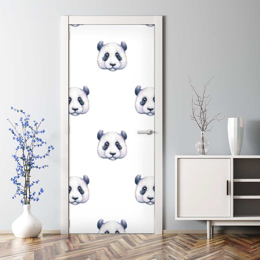 Adhesive Door sticker decor Panda Watercolour Pastel Pale Kid room Nursery Baby
