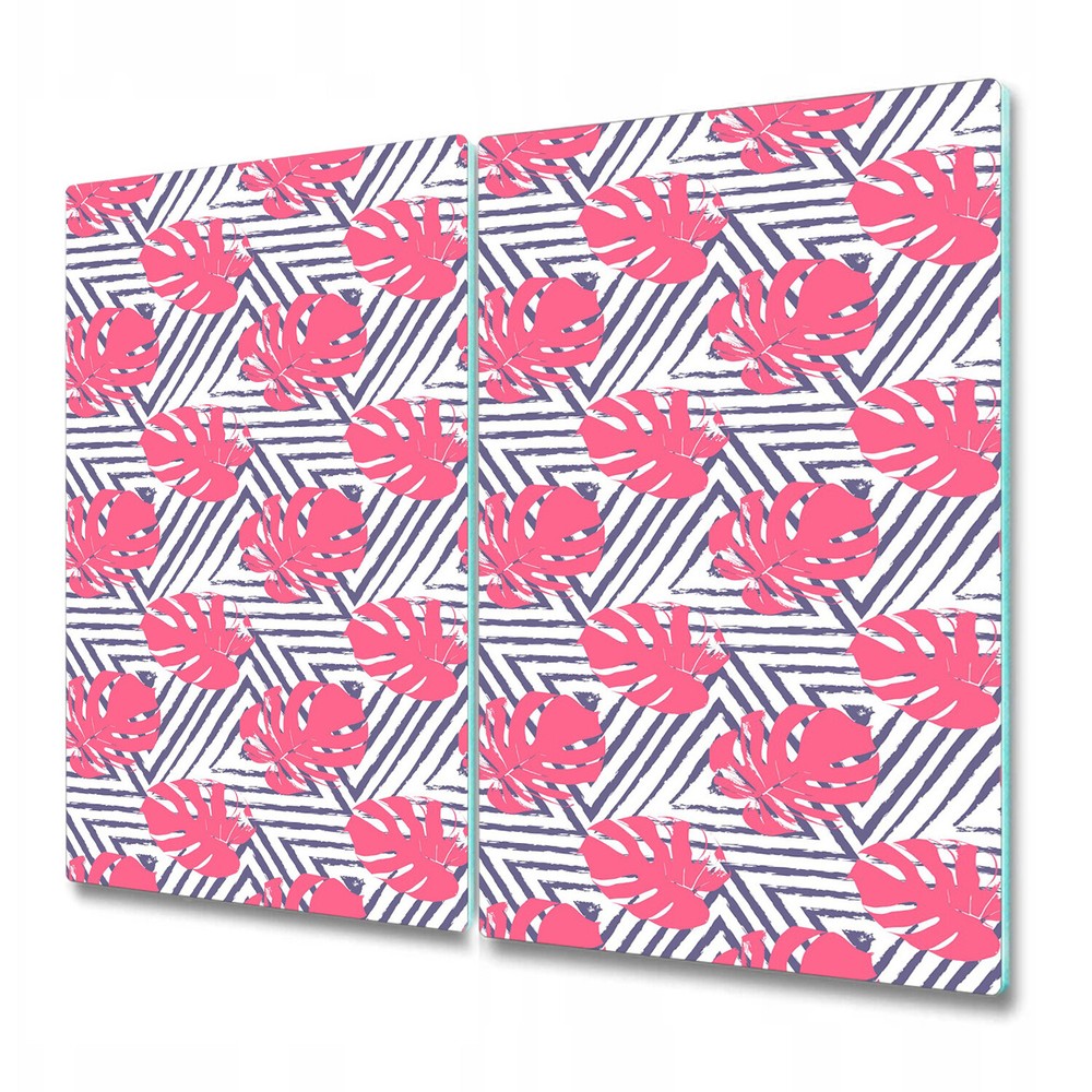 Tempered Glass Chopping Board Utensil Pink Leaves Triangles ative Art 2x30x52