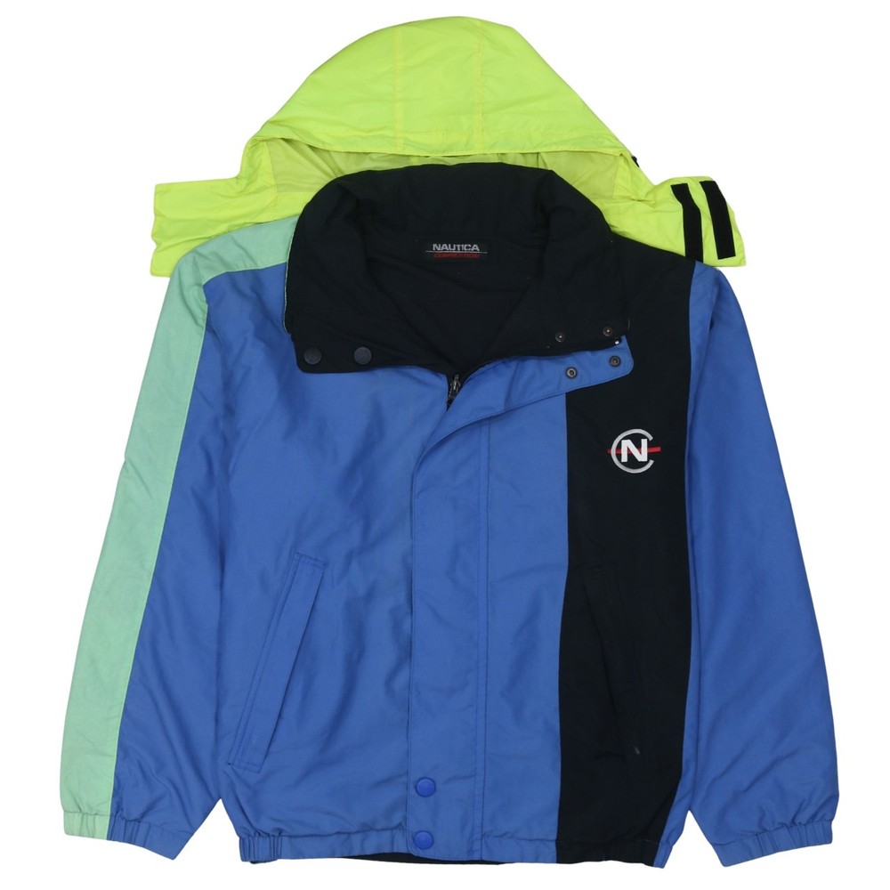 Nautica Mens Windbreaker Jacket Blue Colourblock Hooded Embroidered Logo XXL