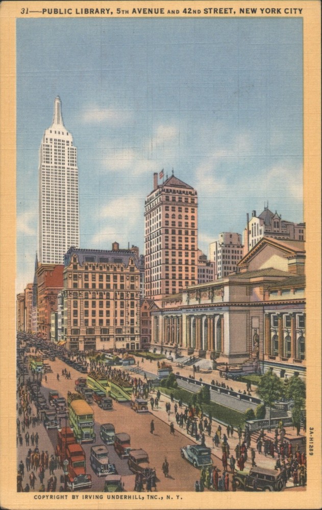 New York City, NY 31-Public Library, 5th Avenue 42nd Street Postcard NYC Vintage