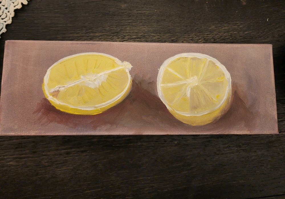 Lemon Still Life Acrylic Painting on Canvas Original Small Unframed