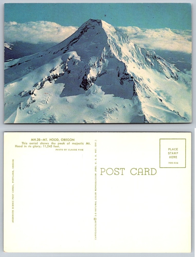 Vintage Mt Hood Oregon Postcard Aerial View Anderson Scenic Curteichcolor 1950s