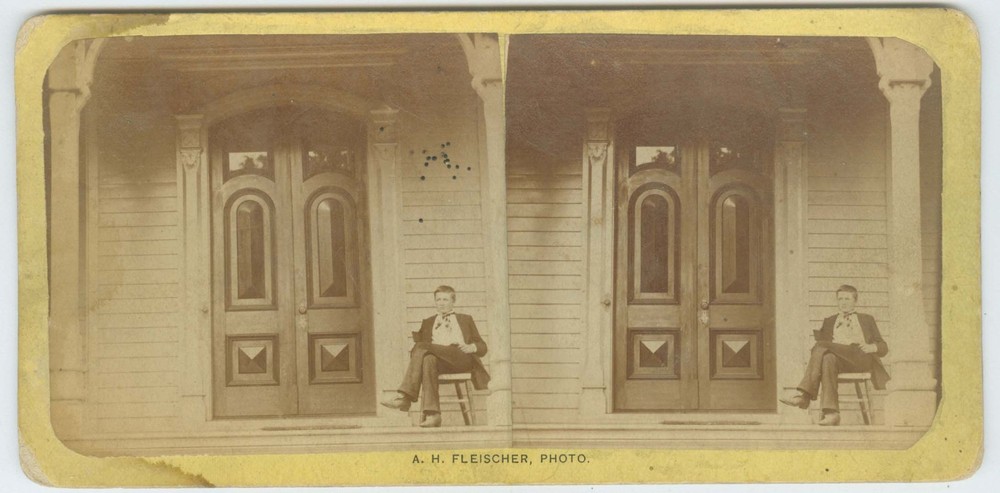 G5202~ PENNSYLVANA – Pittston 1870s Stereoview Porch & Lad [RARE] - Fleischer
