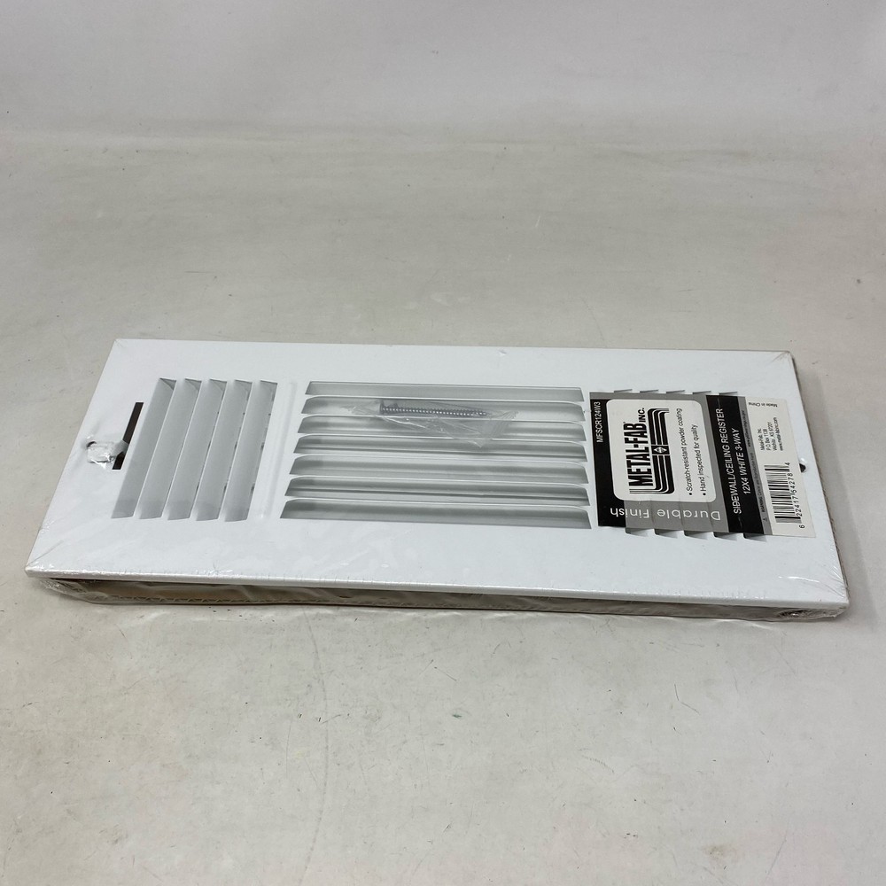 Metal-Fab 12x4 White 3-Way Sidewall/Ceiling Register Vent Cover