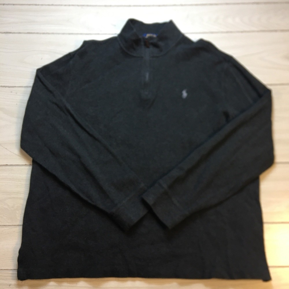 Polo Ralph Lauren Sweater L Estate Rib Dark Gray Pullover Sweatshirt 1/4 Zip