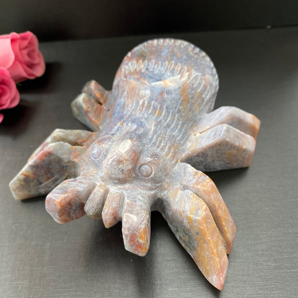 371g Natural Ocean jasper carved skull Quartz Crystal spider Skull Decor