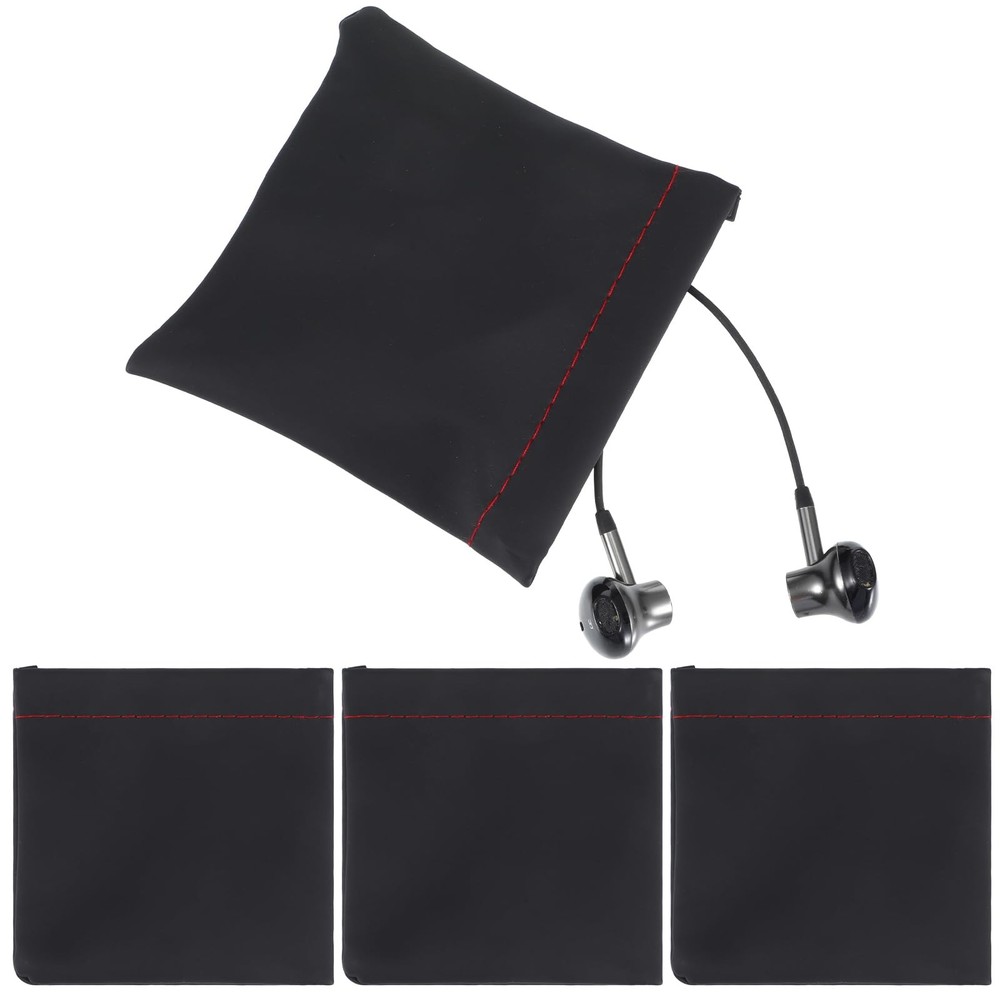 4Pcs PU Leather Earphone Storage Bag, 3.62×3.35in Earphone Pouch Black Portab...