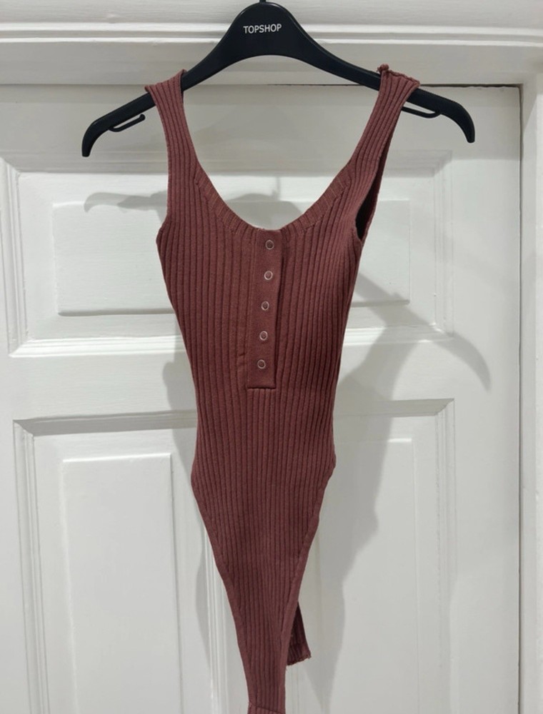 Missguided Brown Ribbed Bodysuit Size 8