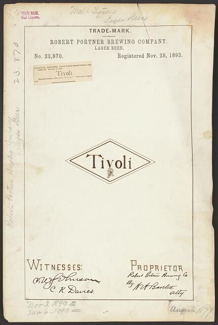 Photo:Robert Portner Brewing Company for Tivoli brand Lager Beer