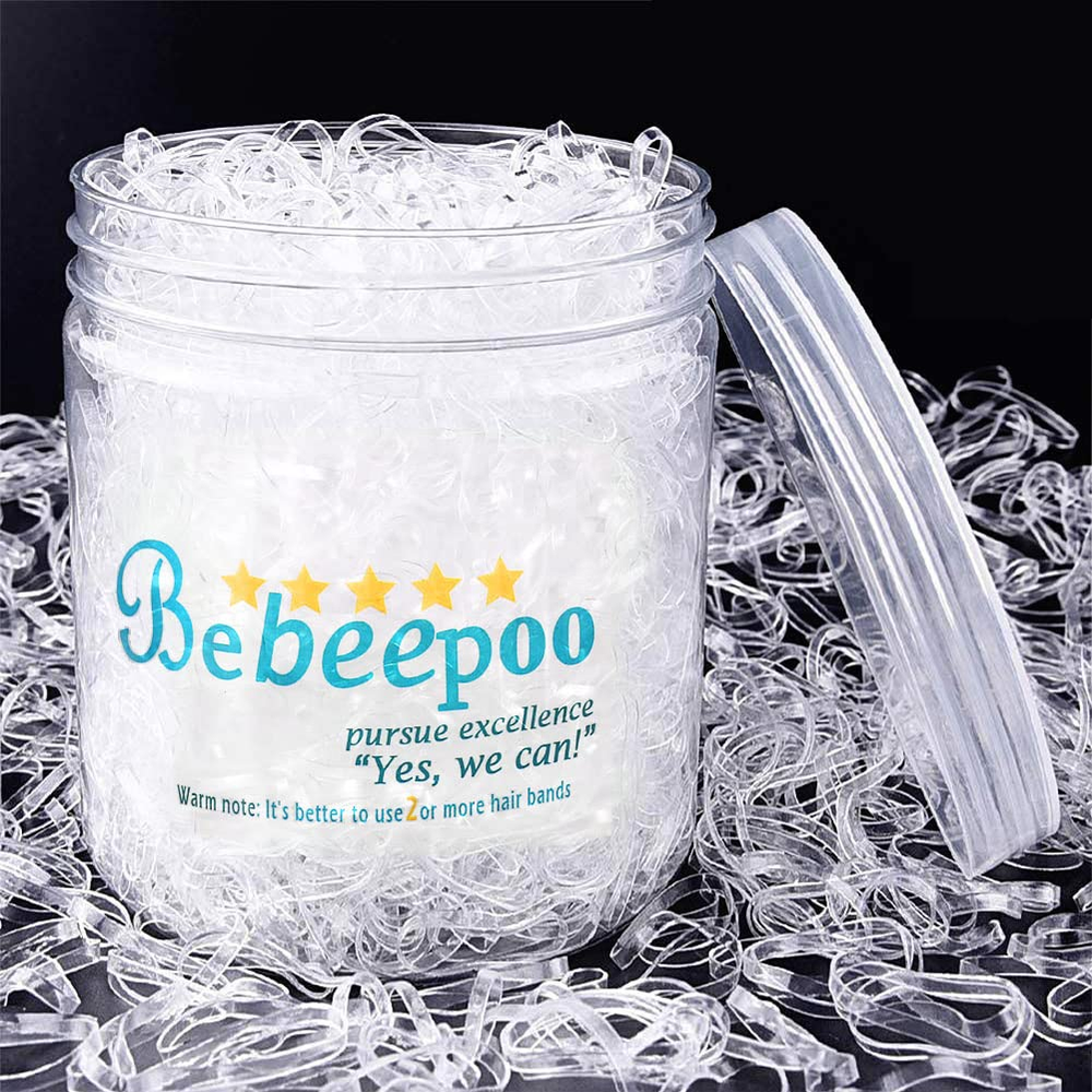 Clear Hair Elastics - 2500Pcs Mini Rubber Bands for Braiding & Styling by Bebeepoo