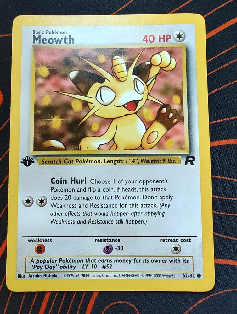 Vintage 1st Edition Team Rocket MEOWTH #62/82 NR-MT Pokemon Card