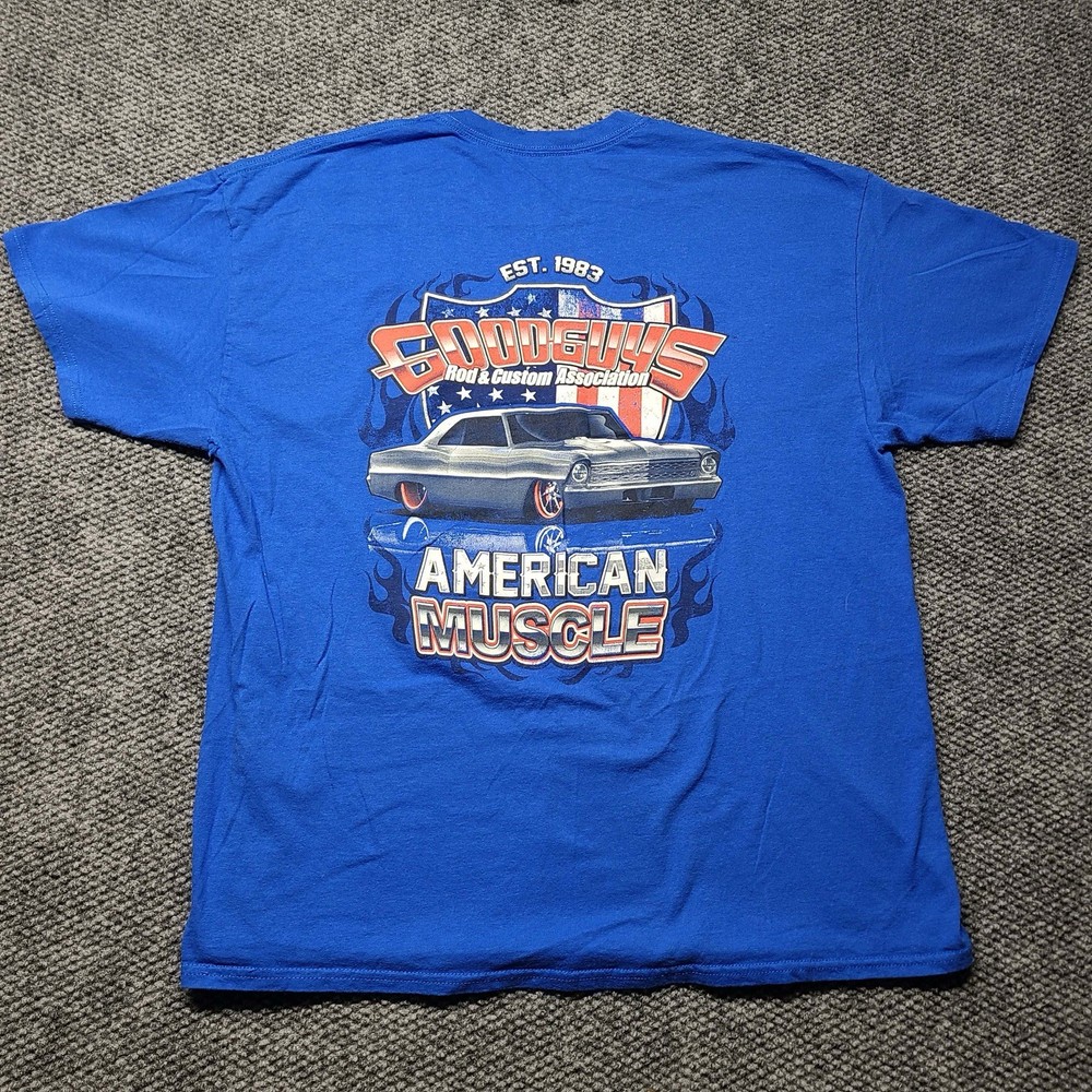 Good Guys Custom Hot Rod American Muscle graphics Blue  T-shirt Mens XL