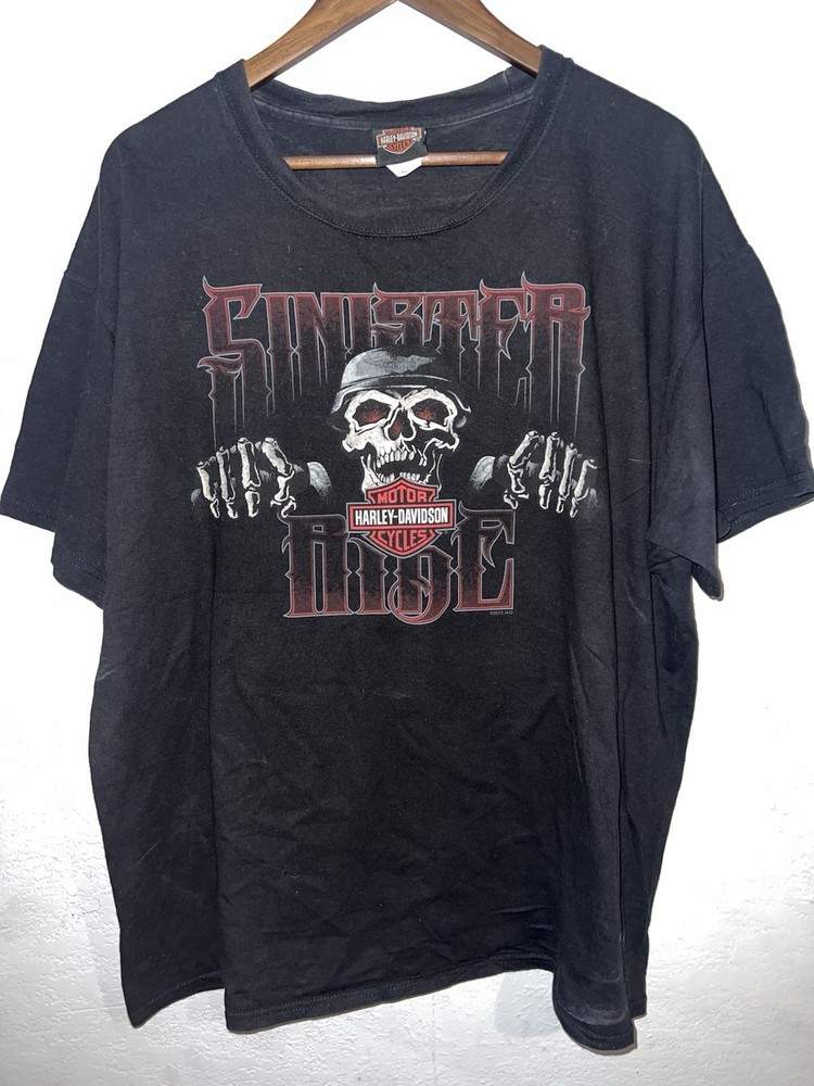 Vintage Y2K Harley Davidson Motorcycle Skull Flames Eagle Men’s XL Graphic Tee