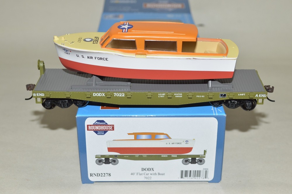HO scale Athearn RTR DODX military 40' flat car train w/ boat US AIR FORCE