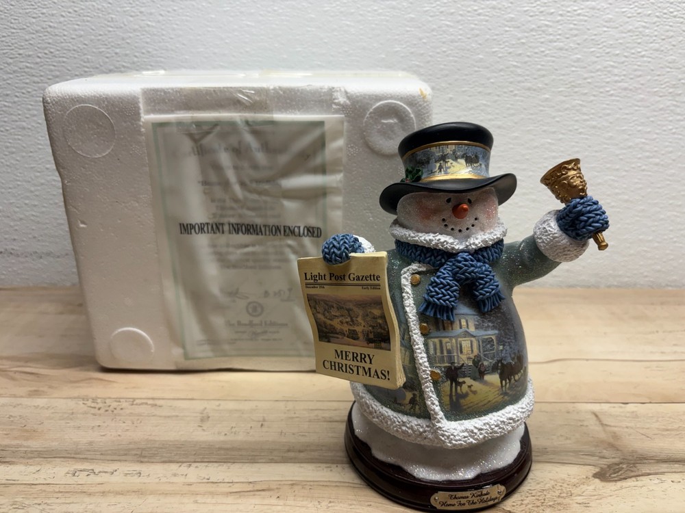 2004 Thomas Kinkade Home For The Holidays Snowman Bradford Collection