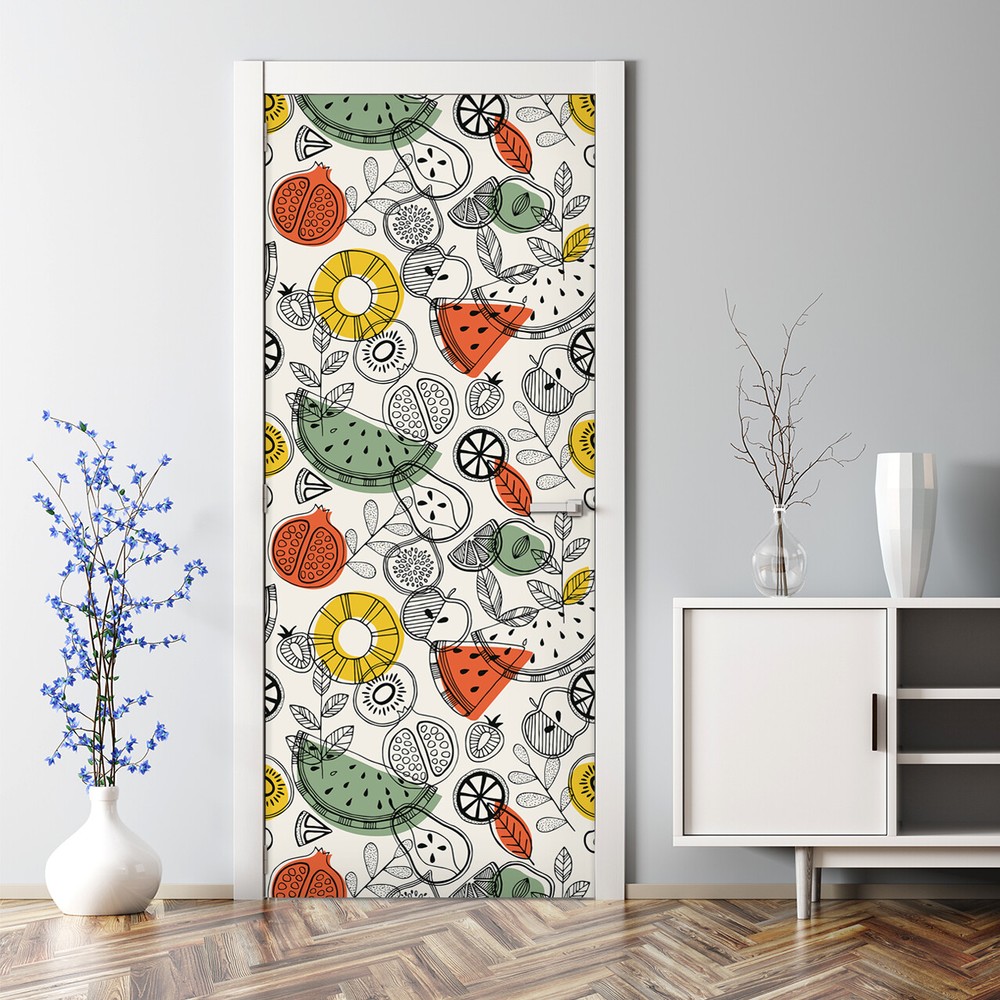 Colorful bubble-free fruit nursery door decal with soft self-adhesive