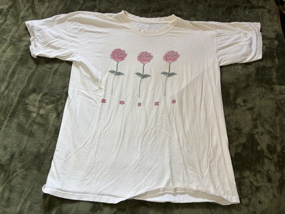 Vintage 80s Roses Flower Art Shirt Mens XL White  Rose Floral Graphic Tee