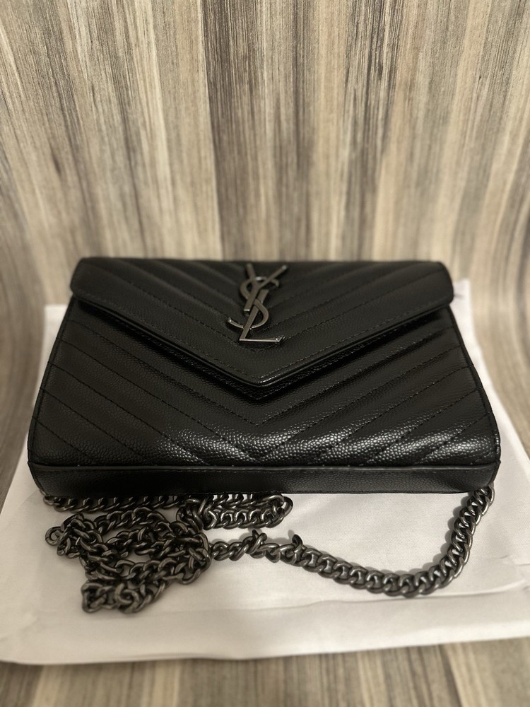 YSL Black Dark Gray Envelope Wallet Crossbody Bag Without Box