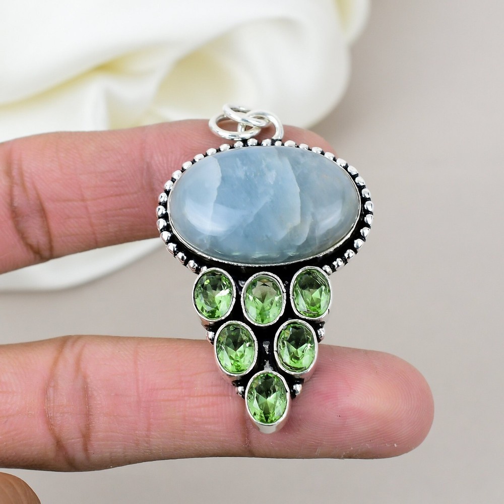 Aquamarine, Peridot Gemstone 925 Sterling Silver Pendant Jewelry Birthday Gift