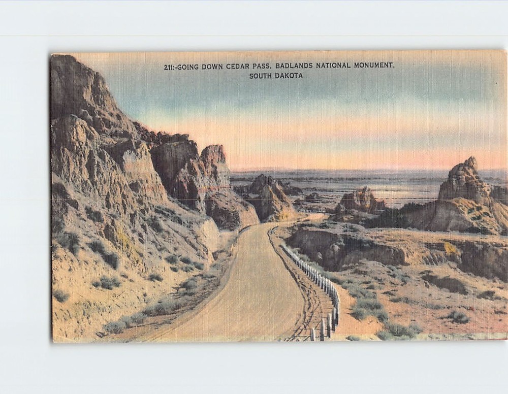 Postcard Going Down Cedar Pass in Badlands National Monument South Dakota