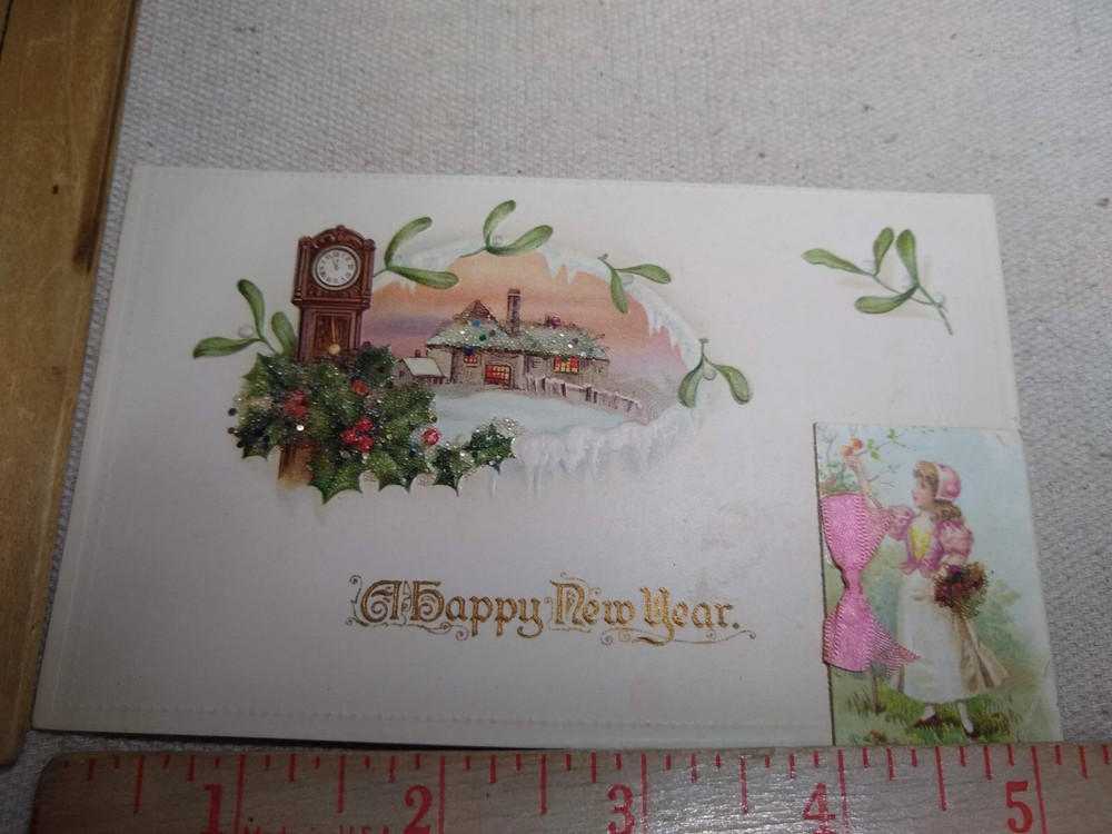 Postcard - Embossed Holiday & Snow Scene Print - New Year Greeting Card