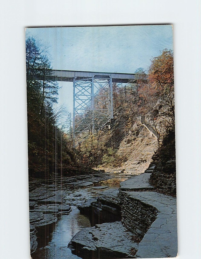 Postcard New York Central Railroad Bridge Jacob's Ladder Watkins Glen State Park