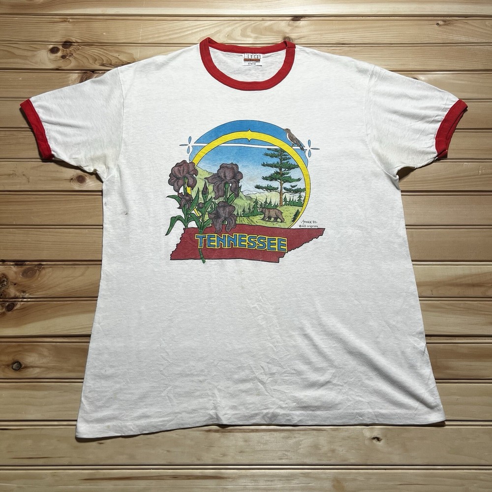 Vintage 1982 Tennessee Nature Best Iris Flower Mountain Spider Art Shirt Size XL