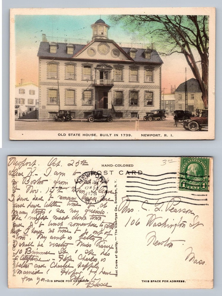 Newport, RI-Rhode Island, Old State House Scene PC Vintage c1922 Postcard