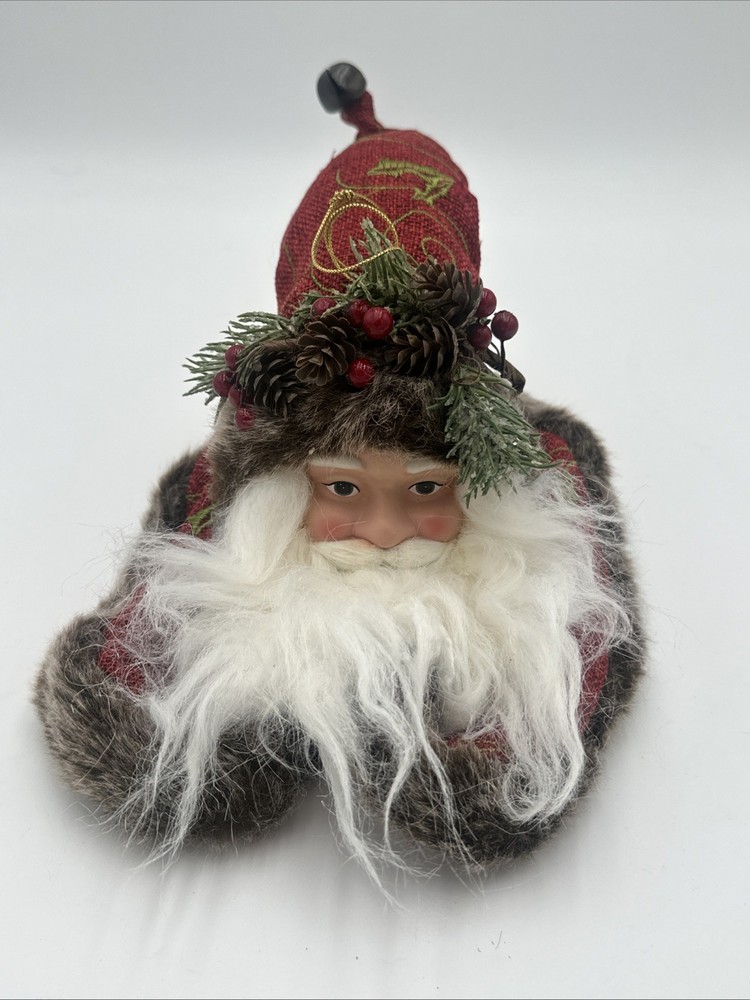 Santa Head Red Hat Holiday Festive Christmas Doll Figurine Table Home Decor