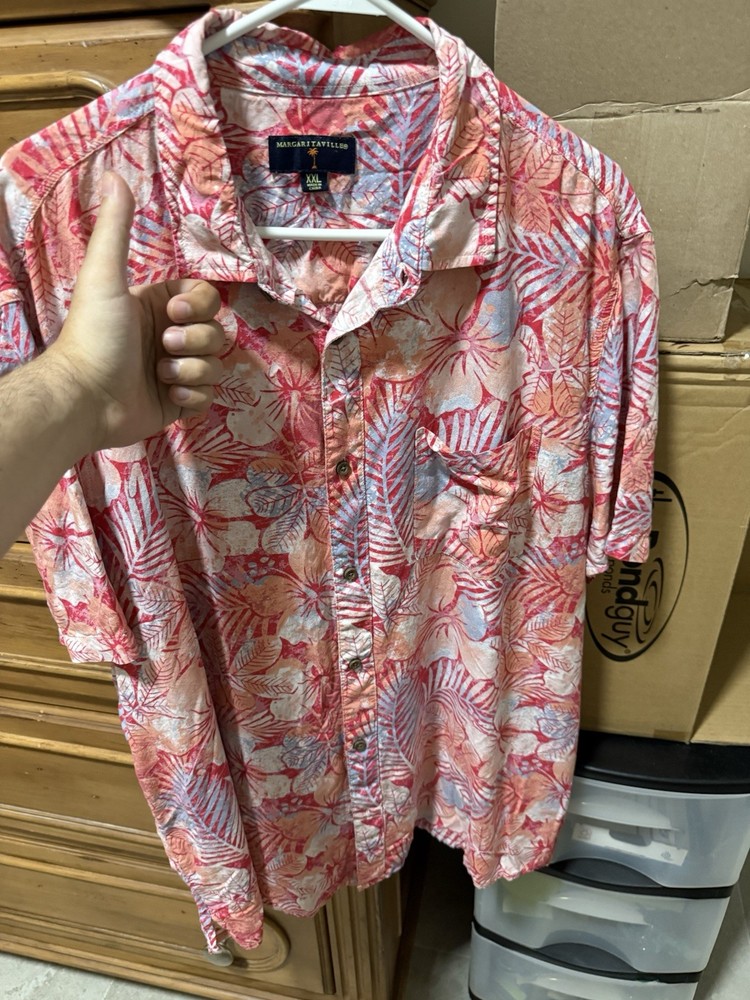 Margaritaville Men's Short Sleeve Floral Button Down Shirt Size XXL Red Rayon