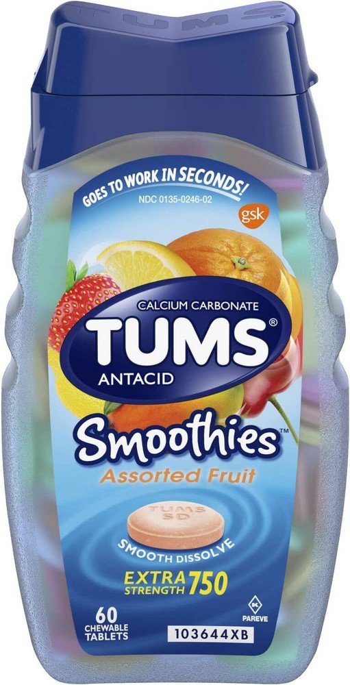 Tums Smooth Dissolve Chewable Tablets Assorted Fruit - 60 tablets