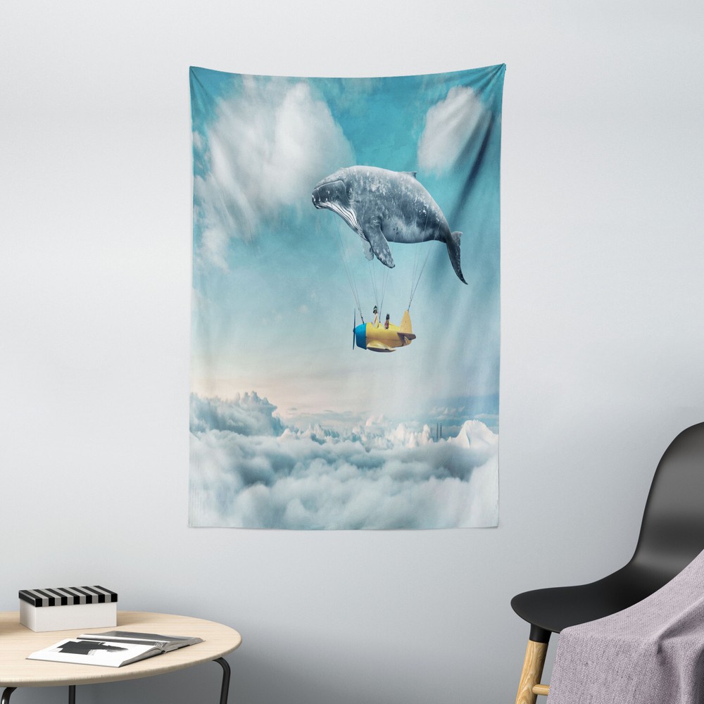 Fish Tapestry Dreamy View Whale Clouds Print Wall Hanging Decor