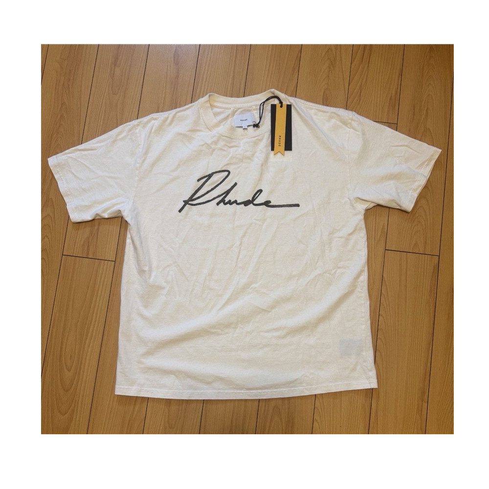 RHUDE Logo Script Tee Men's Graphic Print Crew Neck Cotton T-Shirt White M