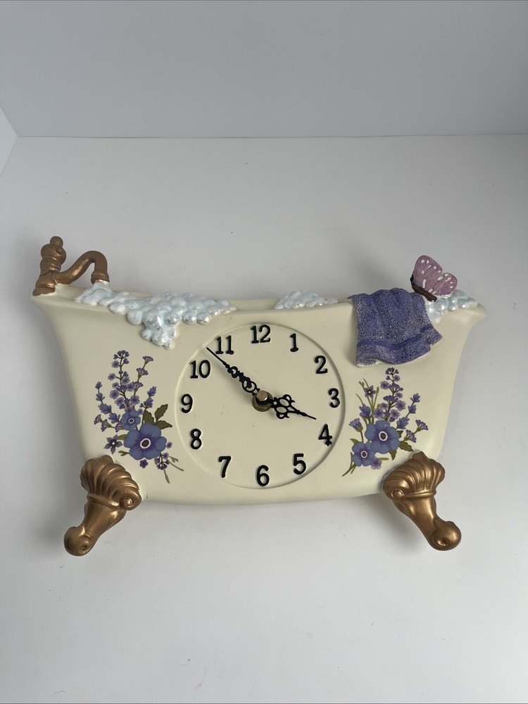 Collections Etc Lavender Bathtub Decorative Wall Clock Purple WALL CLOCK